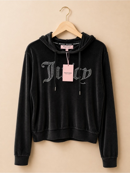 Juicy Couture Sweaters - Juicy Couture Black Velour Rhinestone women Hoodie- Brand new! Fits L-XL